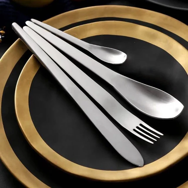 SILVER Japanese style Matte stainless steel cutlery sets fork knife scoop set dessert fork dinnerware set