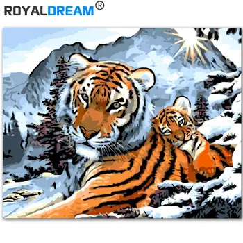 

ROYALDREAM Snow Mountain Tiger DIY Painting By Numbers Kit Paint On Canvas Painting Calligraphy For Home Decor