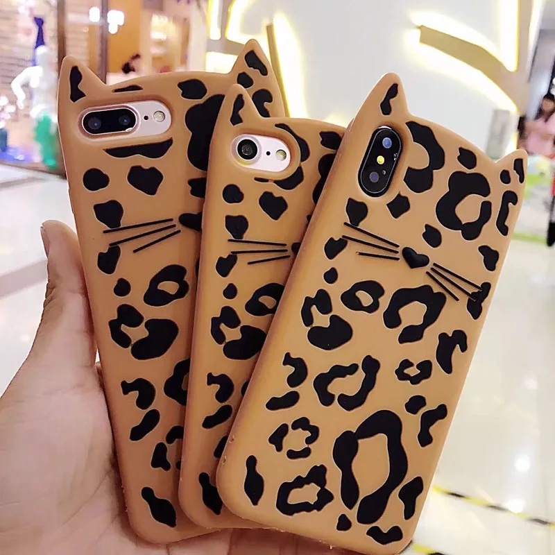 

Animal Leopard Beard Cat Cases For iPhone 7 Case 6s 5 SE 8 Plus X Silicon Cover For Samsung Galaxy S7 Edge S8 Case 3D Cute Coque