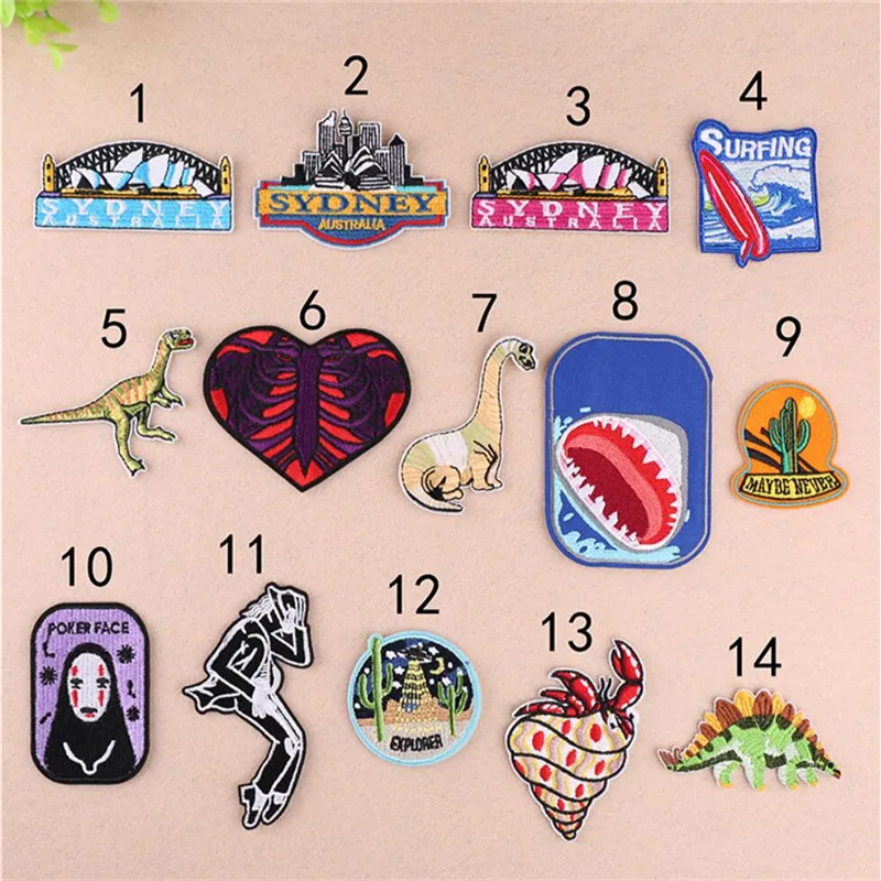 1 PC Fashion Embroidered Dinosaur Punk Series Dinosaur Cartoon Iron On Football Patches for Clothes DIY Appliques Cheap