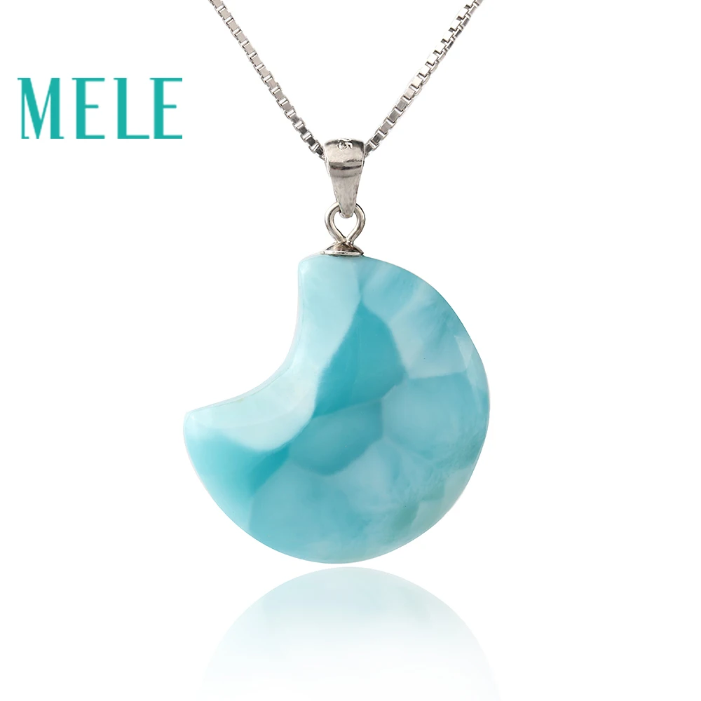 Ларимар натуральный кулон серебро 925 для женщин и девочек, Луна Форма синий цвет fine jewelry лучший подарок