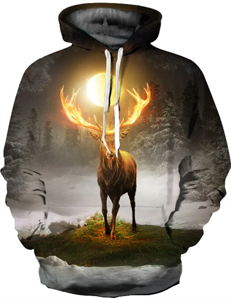 RAISEVERN Animal Deer Elk Printing 3D Hoodies Men 2019 New Style Autumn