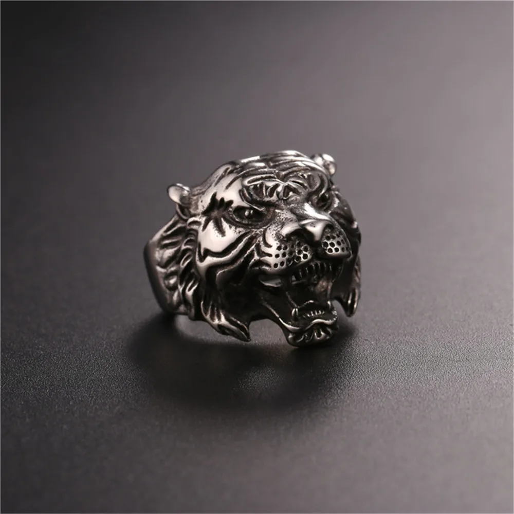 316L stainless steel antique tiger ring for men 2017 unique design gold color mans ring animal jewelry R2466G