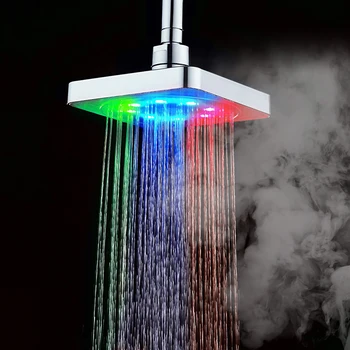 

7 Colors Automatic Changing 6 inch Square Bathroom LED Light Rain Top Shower Head