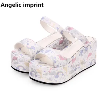 

Angelic imprint woman mori girl lolita cosplay shoes lady high heels wedges pumps women princess summer sandals 8cm 33-47 8660