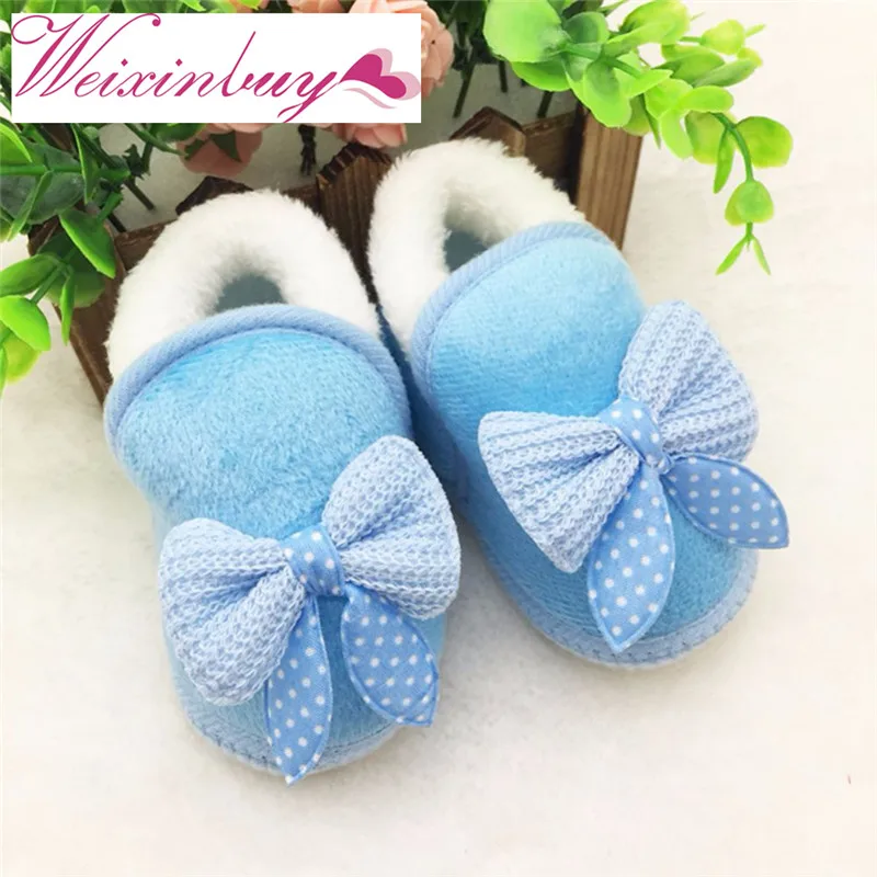 WEIXINBUY Cute Infant Girls Winter Warm Bow Snow Shoes Baby Soft Bottom Walker Crib Boots Toddler Booties |