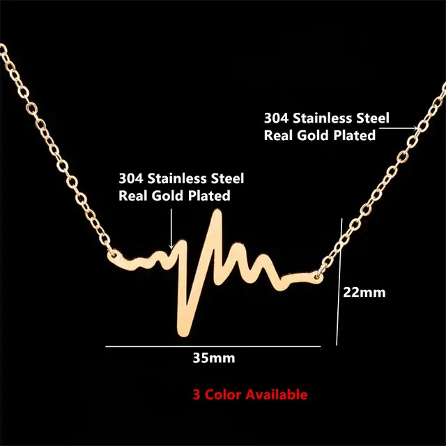 Gold Platinu Color Ekg Heartbeat Necklaces Pendants Stainless