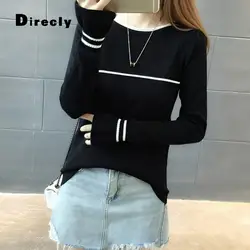 Direcly2018 новый с длинными рукавами модный свитер женский дизайн полосатый с длинными рукавами пуловер свитер тонкий раздел BF женская рубашка