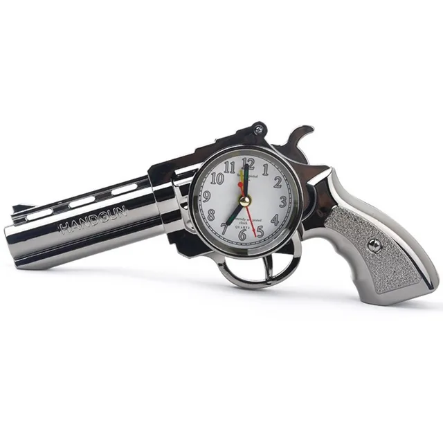 New Creative Art Gun Alarm Clock Revolver Model Quartz Top Grade Travel