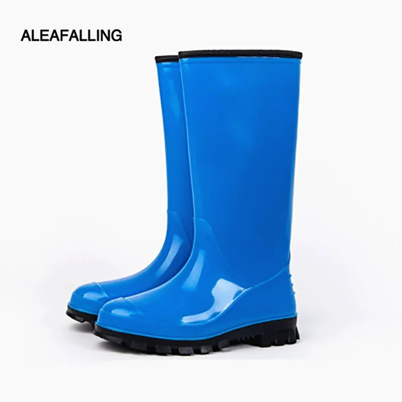 Aleafalling Fashion New Design Rain Boots Water Rubber Shinny Blue
