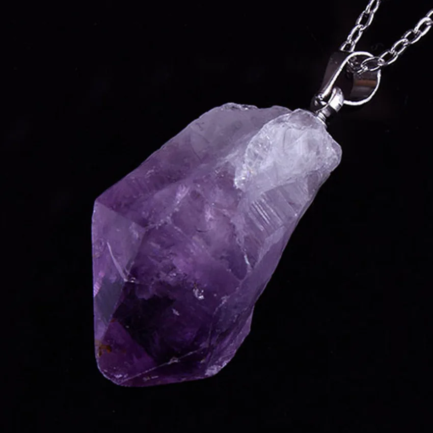 

XSM Unique Rock Stone Pendant Necklace Irregular Shaped Natural Purple Amethysts Quartz Fashion Jewelry Making For Women Gift