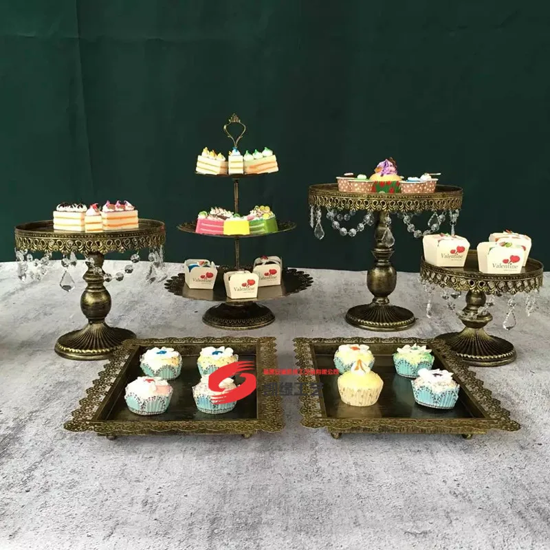 

6pcs/set gold mirror surface Wedding Dessert Tray Cake Stand with crystal Cupcake Pan display table decoration Party Supply H823