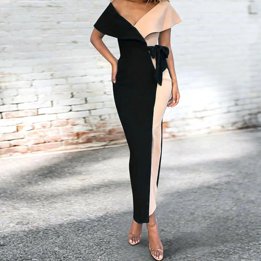 

Elegant Women Summer Wrap Sexy Maxi Long Dress Ladies Holiday Waist Belt Short Sleeve V neck Dress Fashion