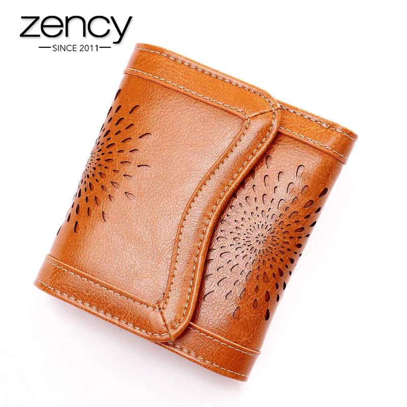 

Zency Luxury Lady Short Purse 100% Genuine Leather Hollow Fashion Clutch Wallet Pretty Money Clips Brown Black Blue