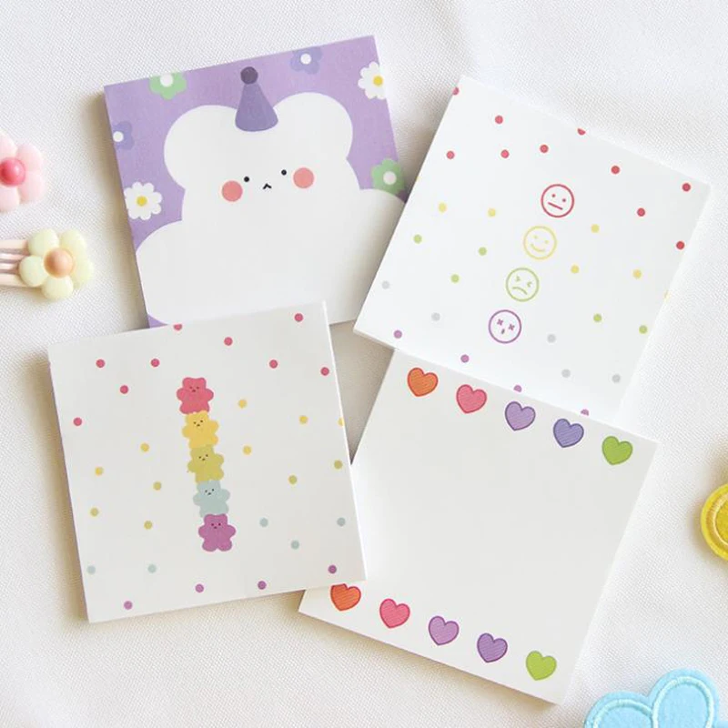 

1 Pcs Kawaii Candy Color Bears Flower Heart Girls Paper Memo Pads Notepad Korean Stationery Sticky Notes Bookmark Gift