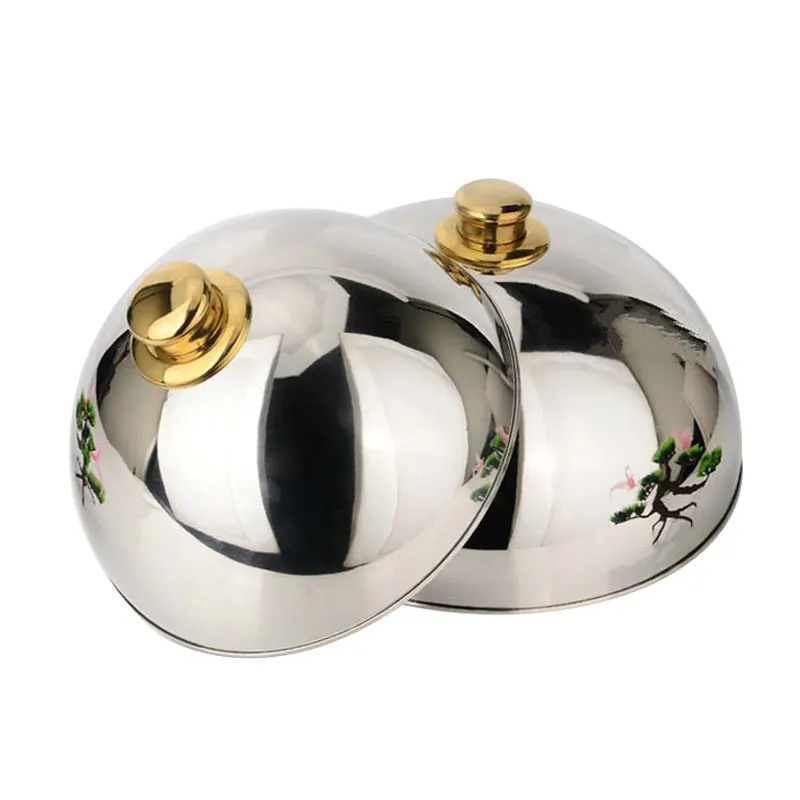 

304 stainless steel plate lid high-grade food cover teppanyaki Western dome with Golden top two size big or small