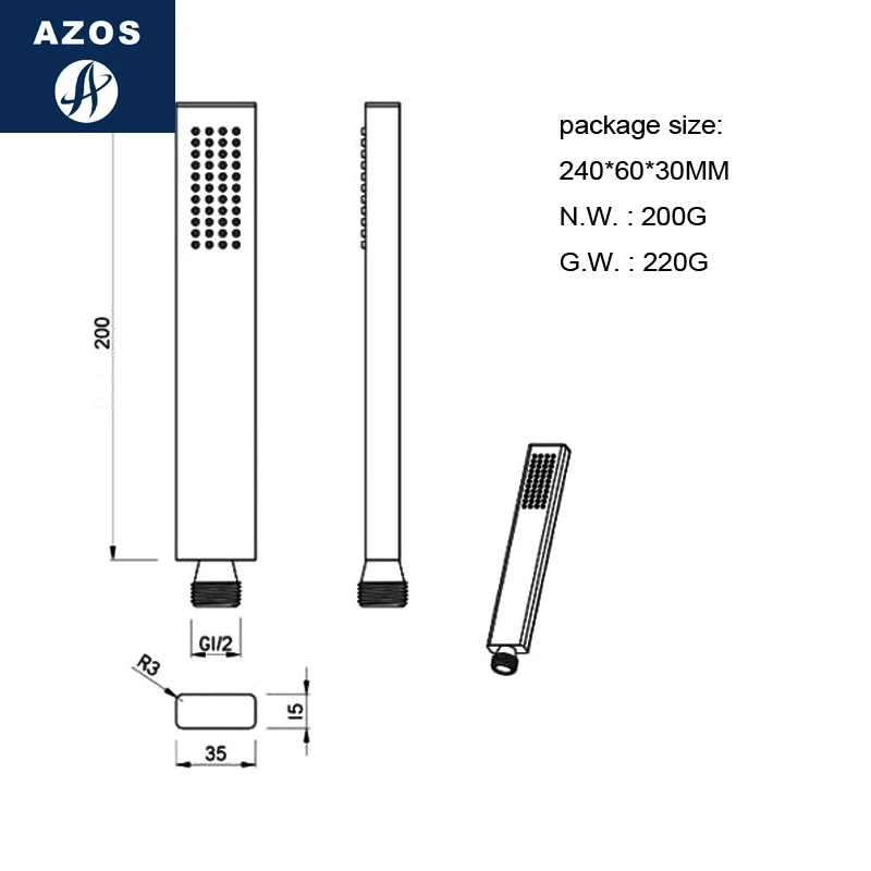 Azos стержень душ SUS304 Нержавеющая сталь Ti-Pvd взлет и падение один Функция поворотный кронштейн Экономия пространства Ванная комната круглый HSSJ02