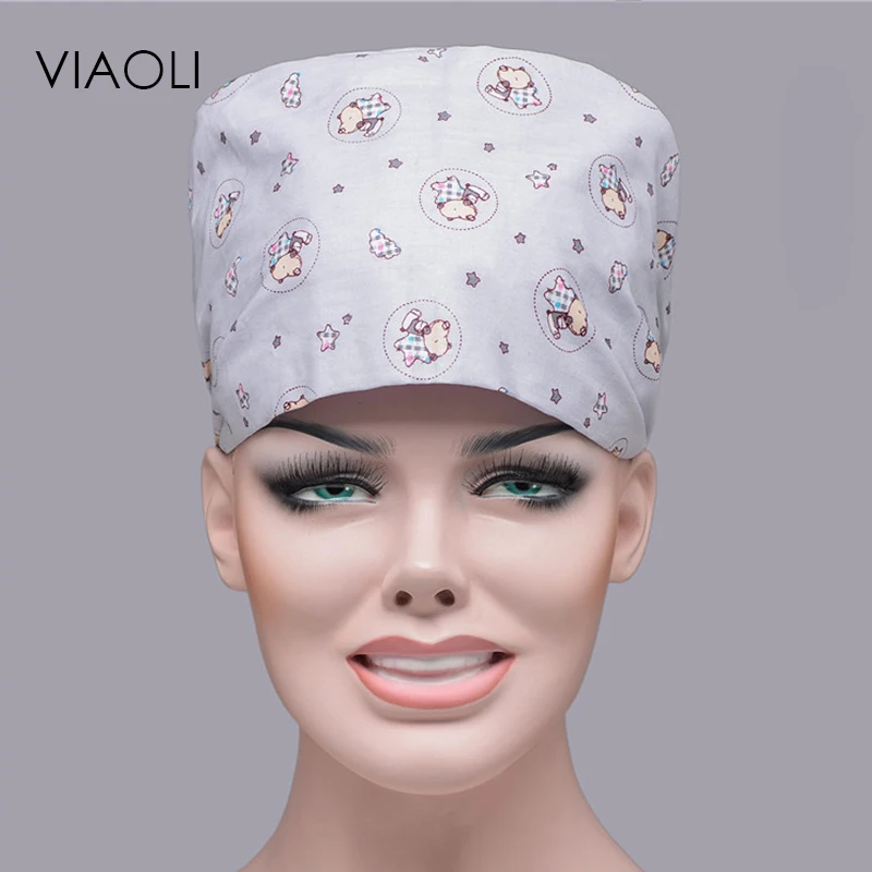 Viaoli серая хирургическая Кепка с принтом звезды Женская хлопковая шапка медсестры мужская шляпа с принтом доктора галстук эластичный купол стоматологический колпачок