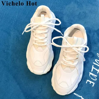 

Vichelo Hot British style genuine leather lace up well-ventilated sneakers high bottom big size comfortable vulcanized shoes L30