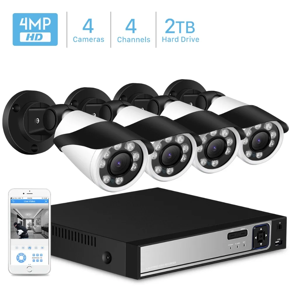 ANBIUX 4CH H.265 PTZ 4.0MP POE 4X Zoom NVR комплект системы видеонаблюдения ip-камера для наружного видеонаблюдения комплект наружного водонепроницаемого