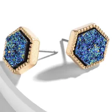 

2018 Fashion Gemometric Resin Fake Metallic Druzy Stone Mini Studs Poster Earrings for Women Dropshipping