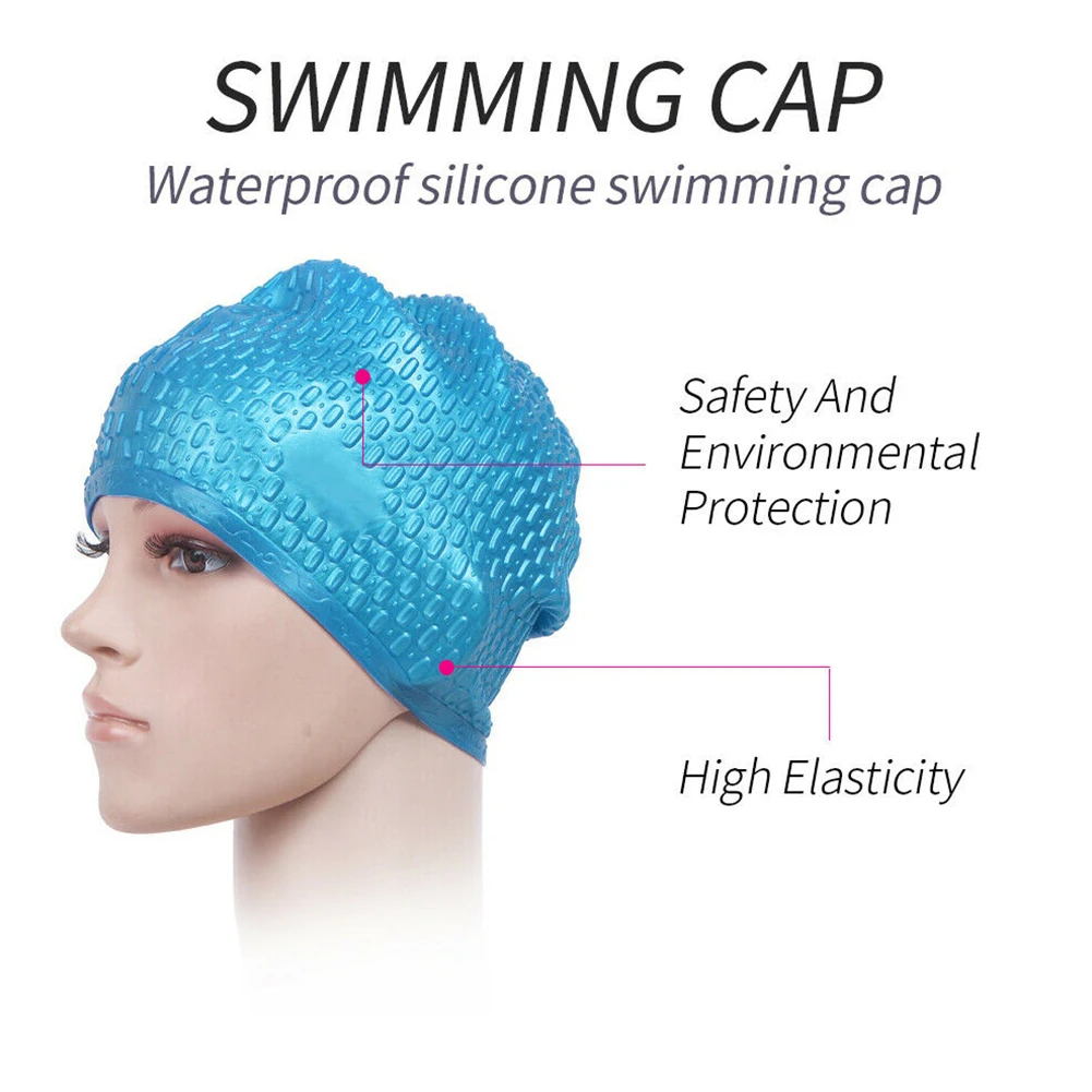

Fashion Diving Waterproof Lightweight Swimming Cap Long Hair Sports Hat Pool Adult Elastic Silicone Ear Protection Women Men