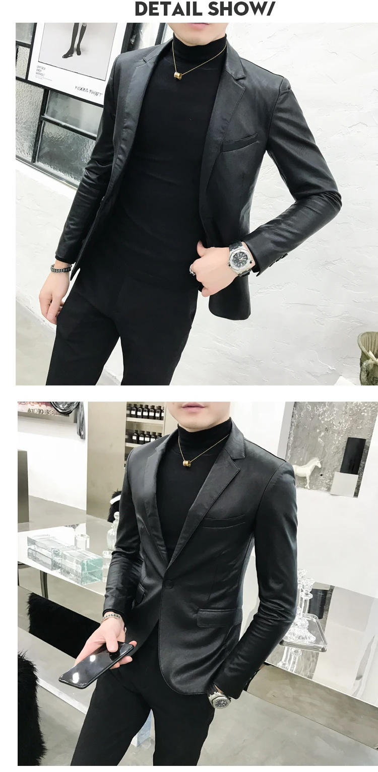 Новая одна застежка PU кожаный пиджак Модный классический Змеиный узор тонкий костюм куртка Masculino черный ретро Выпускной пионер для мужчин