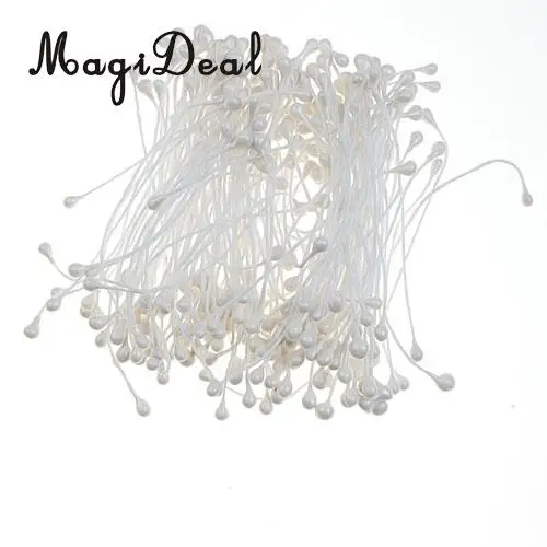 MagiDeal 150 Pieces Pearl Double Tip Floral Stamens Pearlized Double Head with Stem Gift wrapping Decoration - White