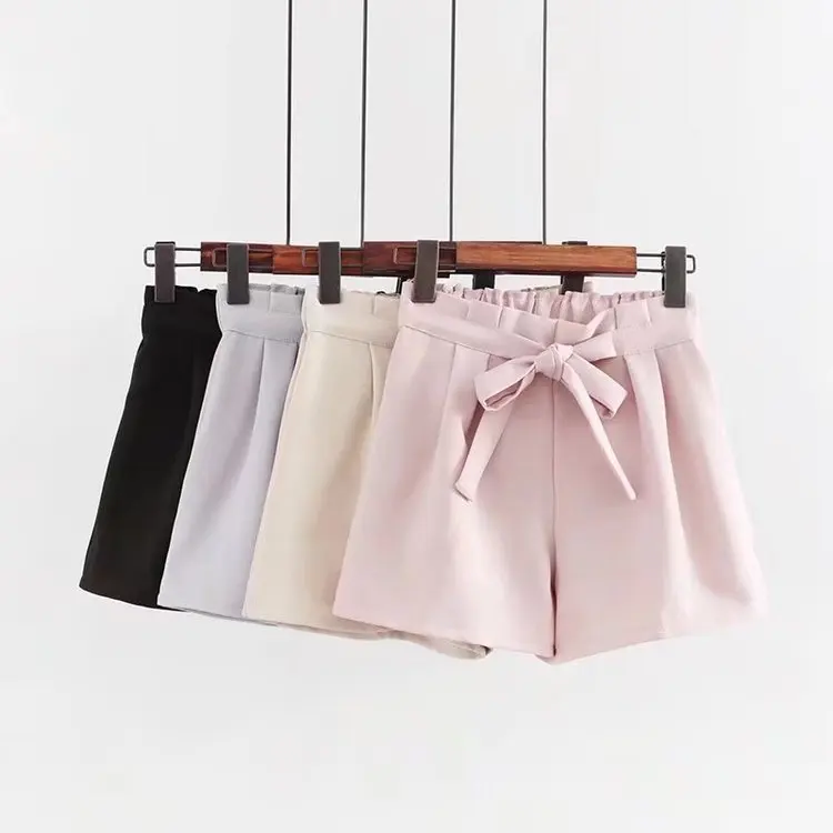 High waist shorts for women 2018 Summer bow lace up elastic waist women's shorts black casual wide leg short pant female HTB1ADm8XhSYBuNjSsphq6zGvVXap - High waist shorts for women 2018 Summer bow lace up elastic waist women's shorts black casual wide leg short pant female