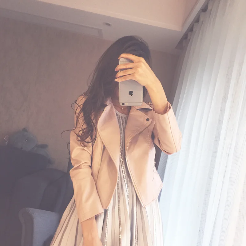 Brand Motorcycle PU Leather Jacket Women Autumn Spring New Fashion Slim Coat Zipper Outerwear Pink Jackets 2019 Short Coats HOT