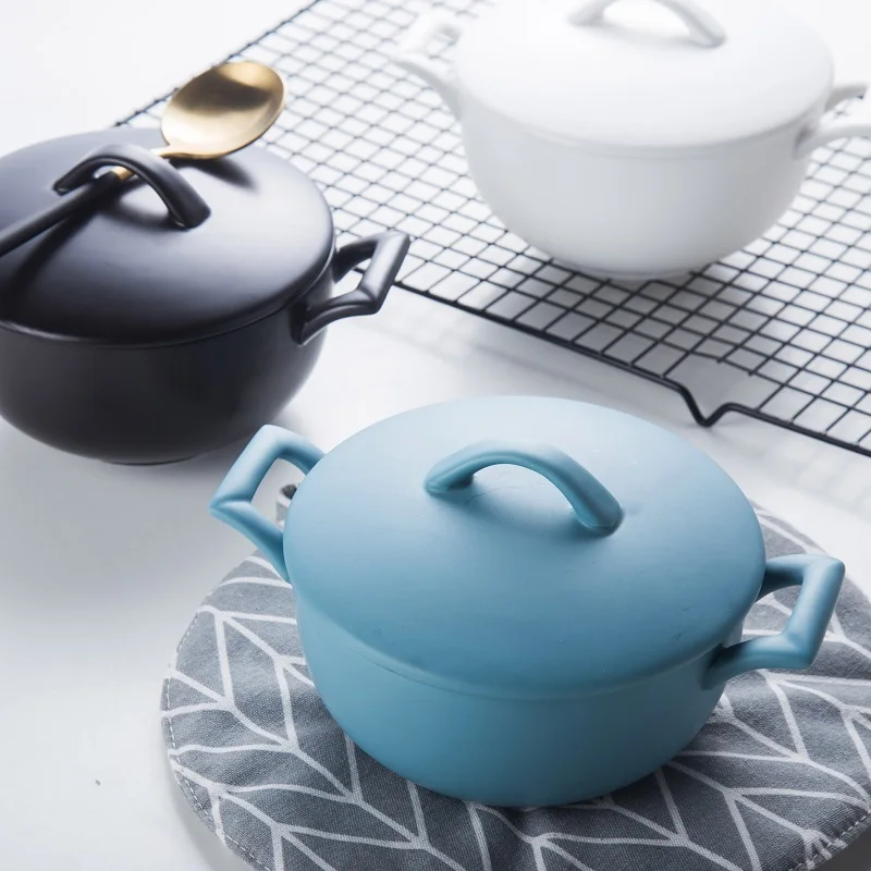

GuMiGD Creative ceramic bowl Japanese salad dessert bowl breakfast household tableware bowl with cover their ears