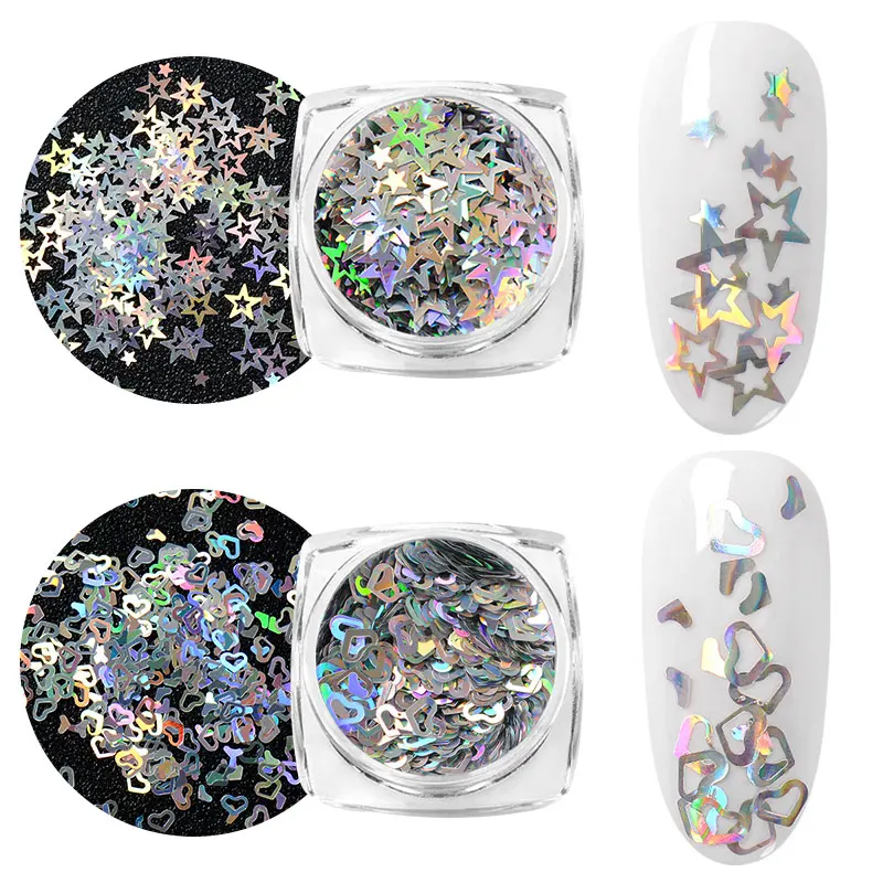 

Laser Star Heart Nail Glitter Sequins Holographic Sliver Flakes Mermaid Manicure Paillettes Tips 3D Holo Nail Art Decorations