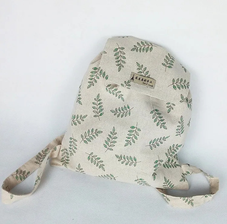 

YILE Handmade Cotton Linen Draw String Backpack Student Book Bag Olive Branch WF01