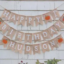 Пользовательское имя маленькая тыква первый день рождения мешковины баннеры крестины детской комнаты тканевые гирлянды фото реквизит знаки
