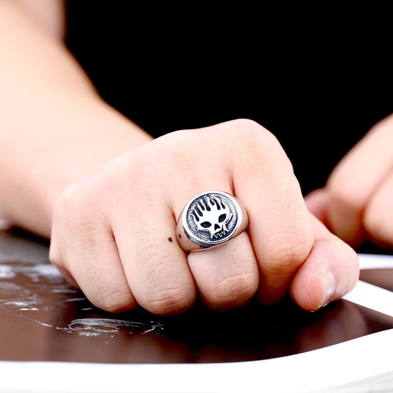 BEIER Cool Motorcycle Biker Fire Man Stainless Steel Flame Skull Classic Ring Jewelry Wholesale Cheap Price BR8-315