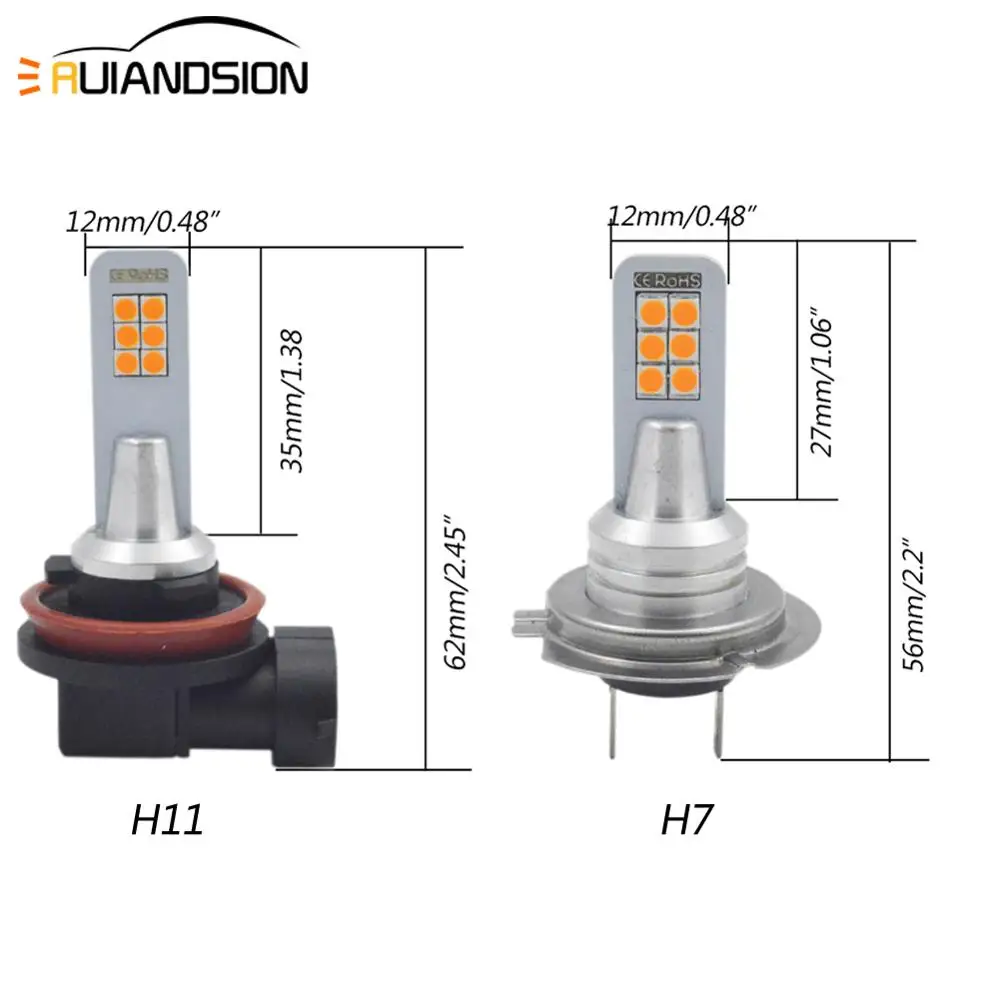 2x7 Вт автомобильный H7 светодиодный H11 Светодиодный canbus 3030 супер белый 12 светодиодный задний желтый противотуманный фонарь дневные ходовые огни 12-24 в авто безполярная лампа