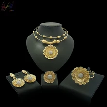 Yulaili Free Shipping New Coming Flower Design Hot Selling Pure Gold Color Dubai Jewelry Sets