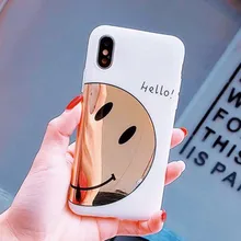 

Cute Gold Smile Phone Cases For iPhone 6 6S Plus Laser Smooth Letters Couples Soft Silicone Back Cover For iPhone 7 8 Plus X