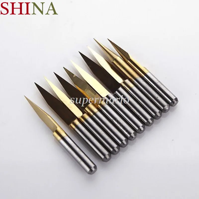 10pcs Titanium Coated Carbide PCB Engraving CNC Bit Router Tools 20° 0.1mm