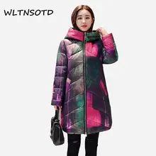 2018 winter new thick warm cotton coat women long Loose hooded large size printing Graffiti Female fashion Parkas