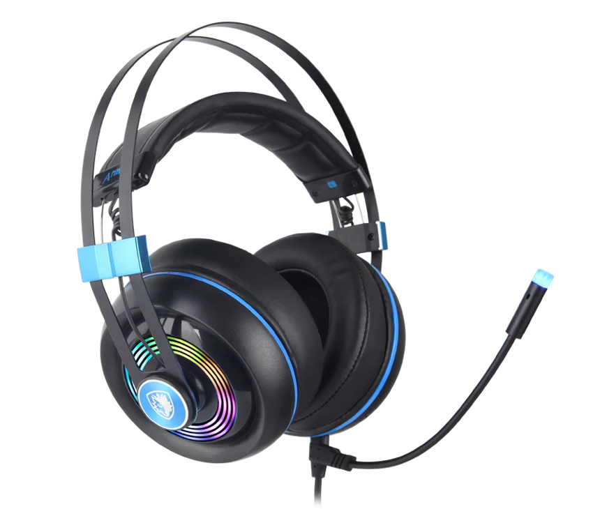  SADES Armor USB Gaming Headset Realtek Gaming Audio Lightweight RGB Lighting Noise-cancellation For