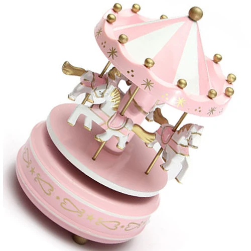 Práctica Boutique Musical Carrusel caballo de carrusel de madera caja de música de juguete de niño bebé rosa juego de regalo