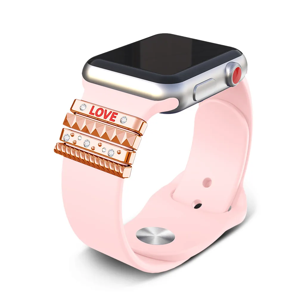 Kopen Originele Siliconen Band Ornament voor Apple Horloge iwatch 3 2 1 38mm Roestvrij Stalen Metalen vrouwen decoratieve Ring met \