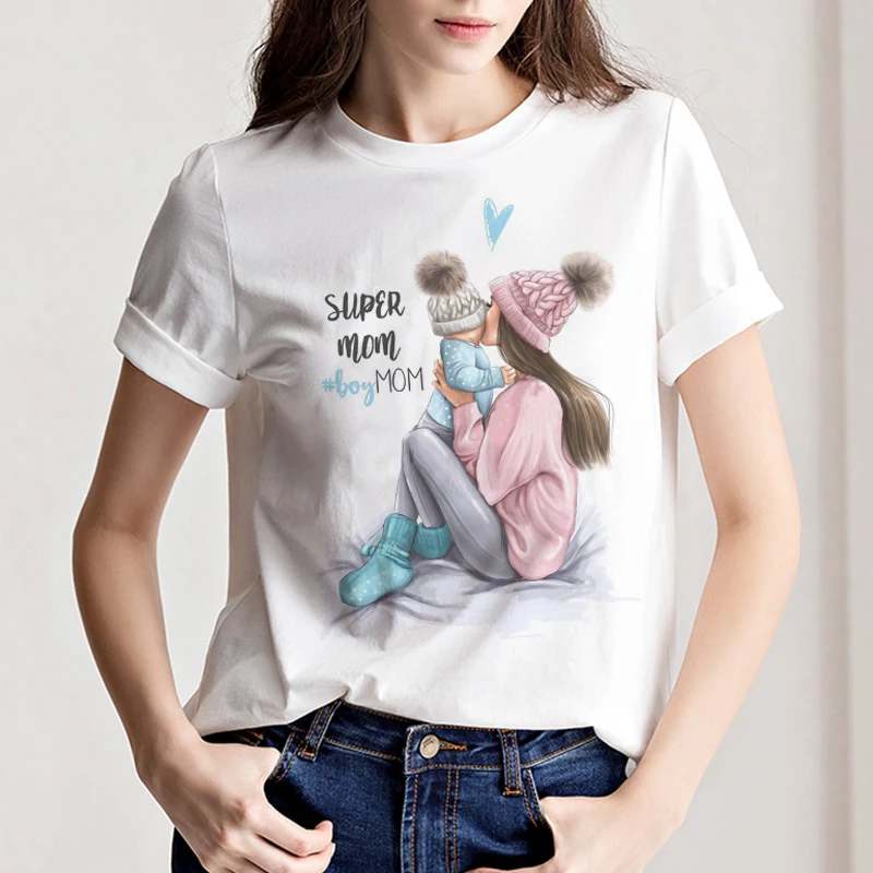 

Mother's Love Print Female T-shirt Son And Mom Summer T Shirt Women Super Mom Vintage Harajuku Graphic Tee Shirt Femme