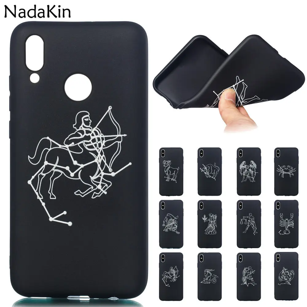 

Black Soft TPU Back Fitted Phone Shell Case for Huawei P Smart 2019 Honor 10 Lite Slim Light Cover Twelve Constellations Pattern