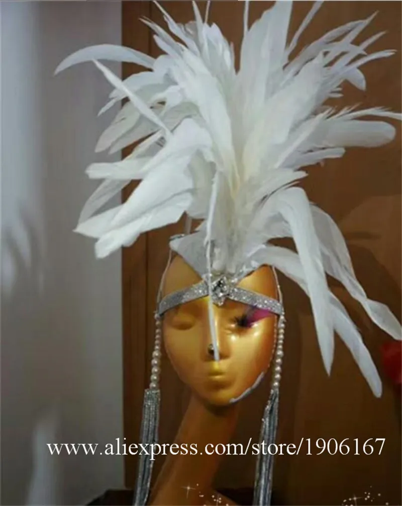 White feather headdress forest party style show dance team exaggerated samba headwear1