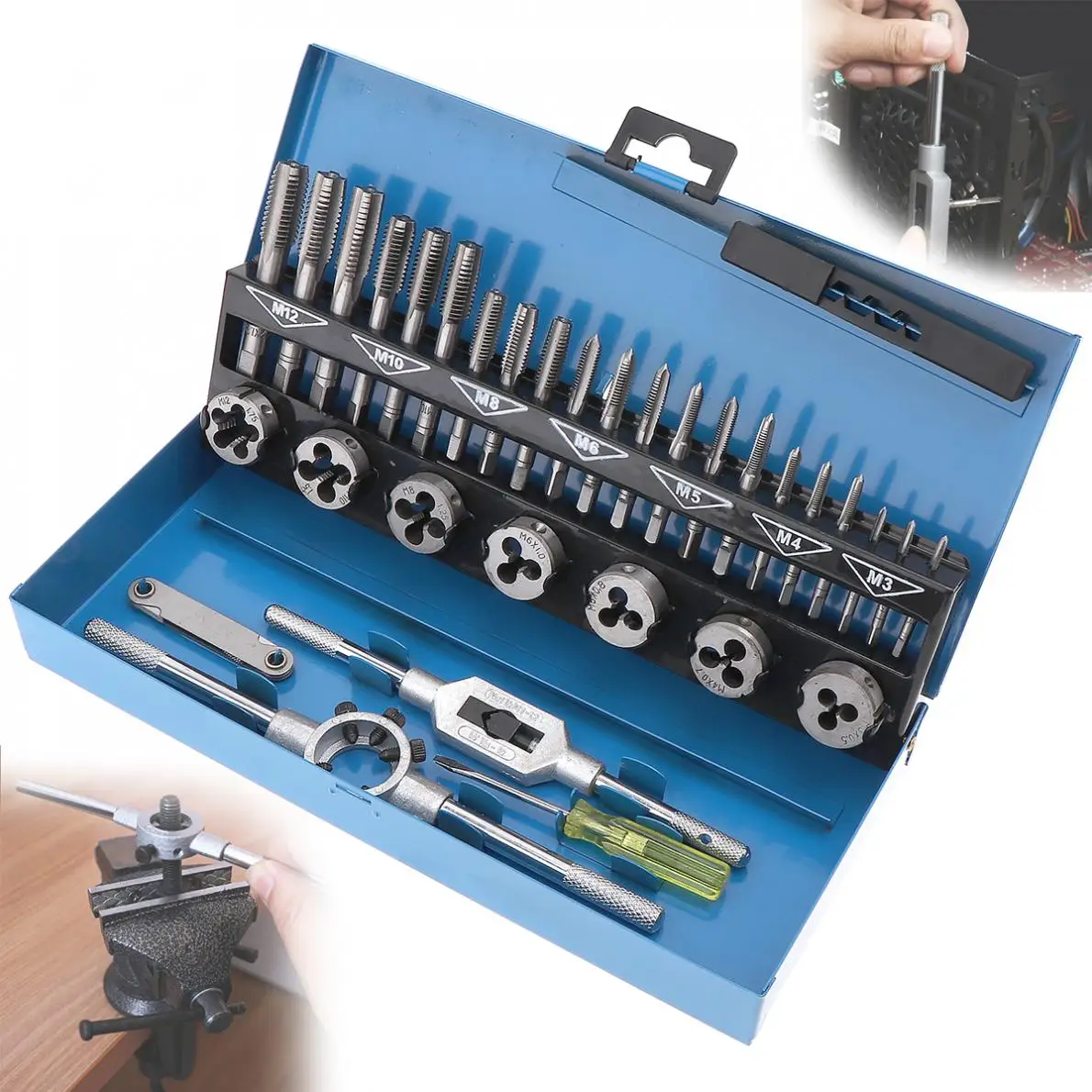 Goede 32 stks set HSS Metrische Tap amp; Die Set M3 M12 1st 2nd amp; Plug Afwerking voor Professionele Metaalbewerking