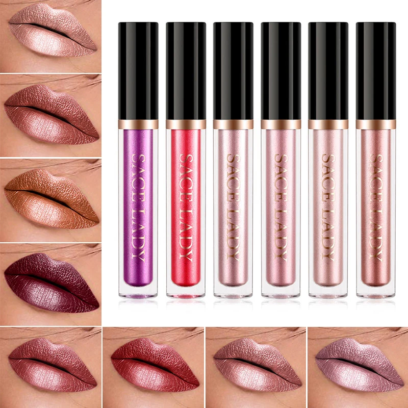 

SACE LADY 1Pc Metallic luster Shiny Pearlescent Liquid Lipstick Lip Gloss Lasting Non-stick Makeup Waterproof Lip Glaze TSLM2