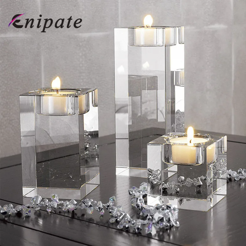 

3Pcs Romantic Crystal Glass Cube Candle Holder Europ Style Glass Stand Tealight Creative Candlestick Home Decor(Without Candle)
