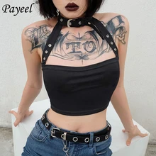 Woman Crop Top 2019 Tank Tops Cotton Punk Choker Halter Top Women Cami Backless Buckle Hanging Neck Choker Sexy Short Vest Women bodycon choker neck tube top